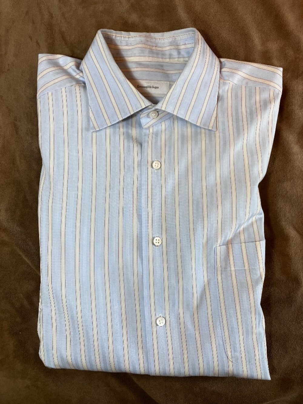 Ermenegildo Zegna Men’s 100% Cotton Shirt Blue Taupe •Size 43 EU/17 US